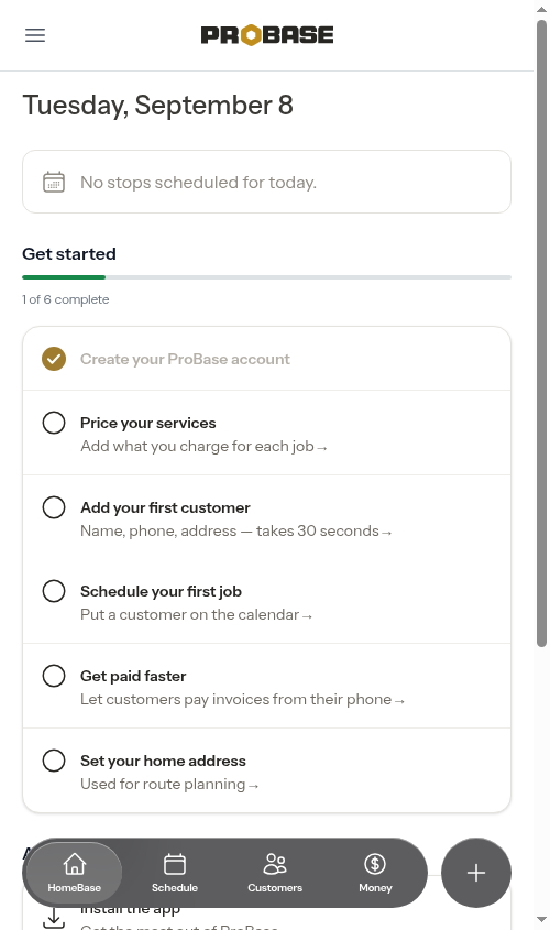Get started checklist on the dashboard