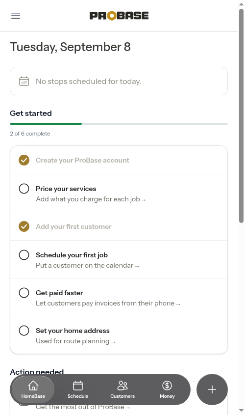 Assessment rows in HomeBase's Action needed section