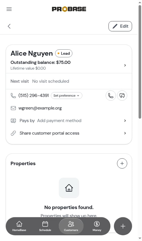 Customer page with balance