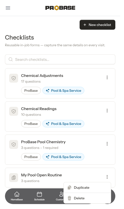 Checklist overflow menu
