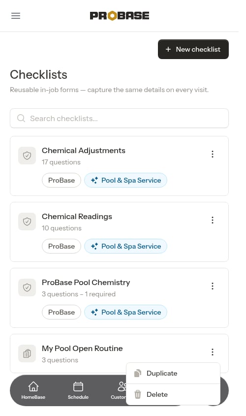 Checklist overflow menu