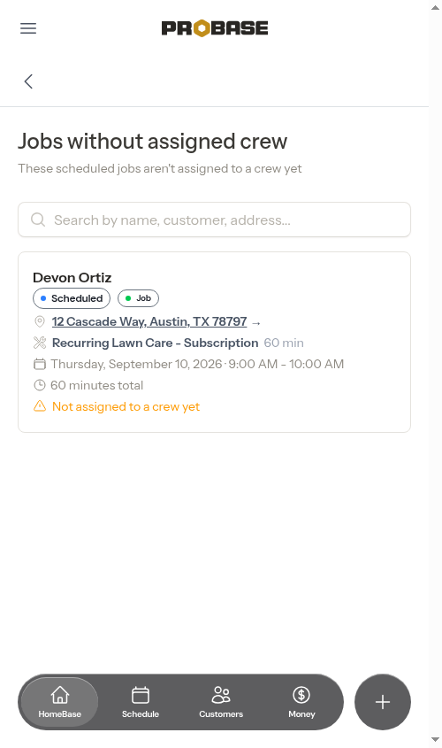 A recurring service showing as one row in the list