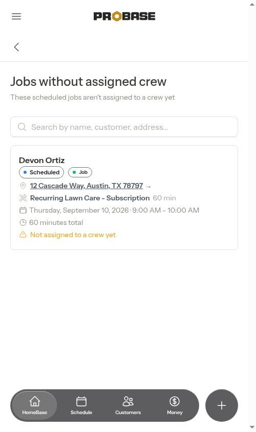 A recurring service showing as one row in the list