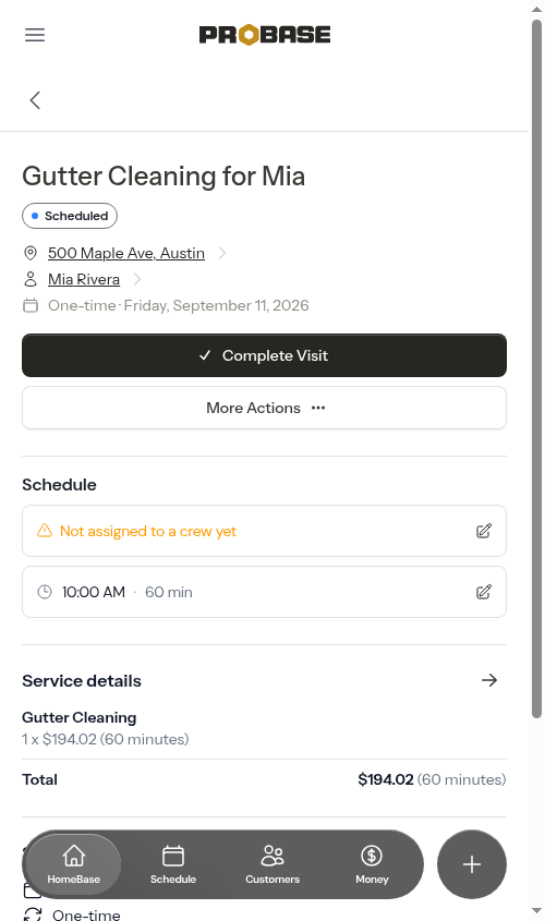 Unassigned crew row on the appointment detail page