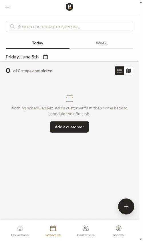 Empty schedule prompting you to add your first customer