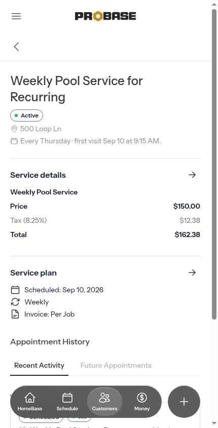 A recurring service with its full chain of future visits