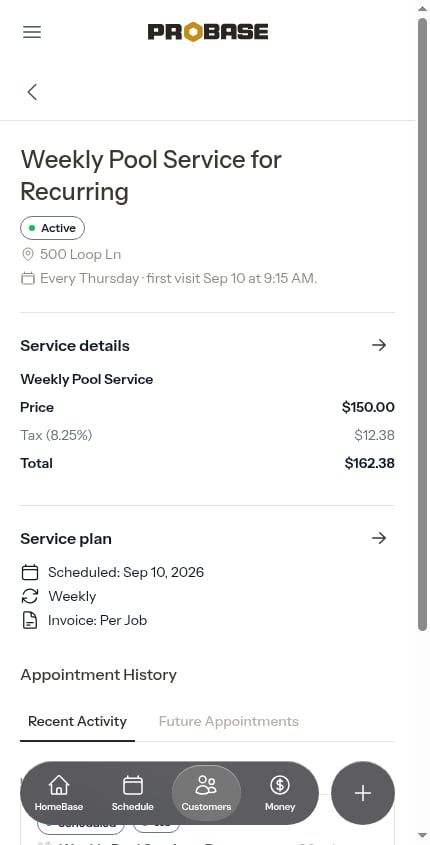 A recurring service with its full chain of future visits