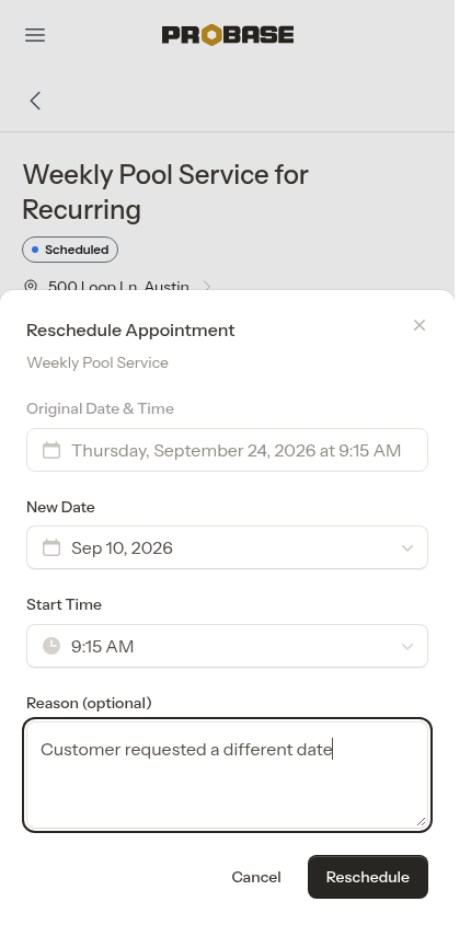Reschedule Appointment window on a visit in the chain