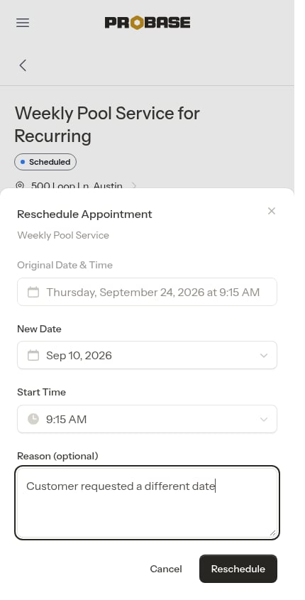 Reschedule Appointment window on a visit in the chain