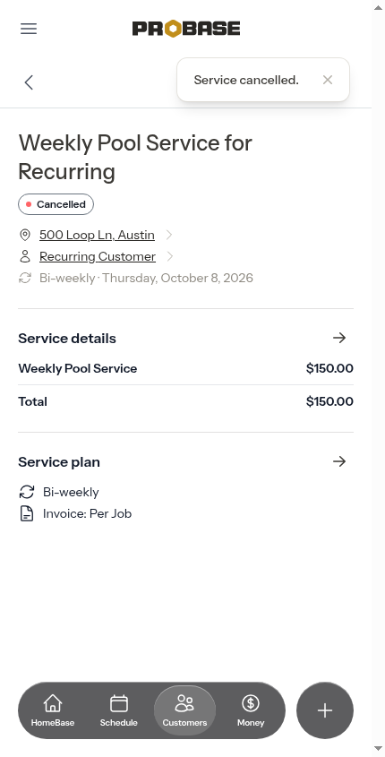 Confirmation after cancelling the whole service