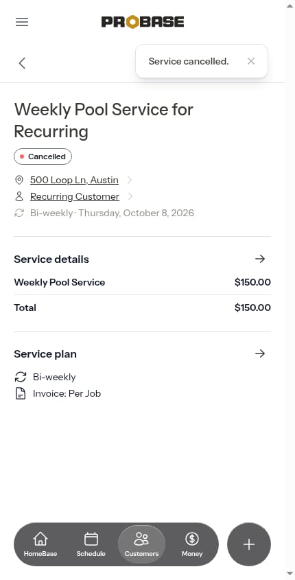 Confirmation after cancelling the whole service