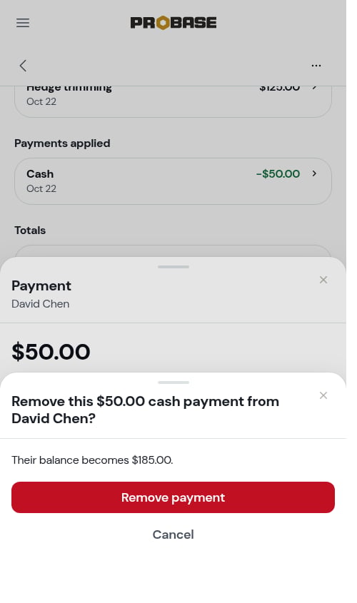 Removing a payment