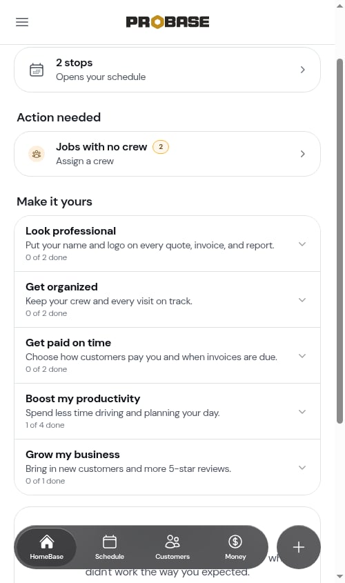 Dashboard action card showing jobs with no crew
