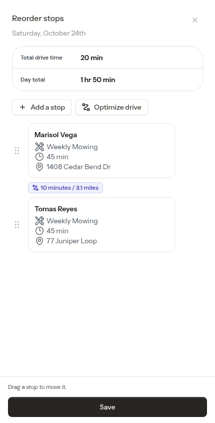 Reordering an imported day's route