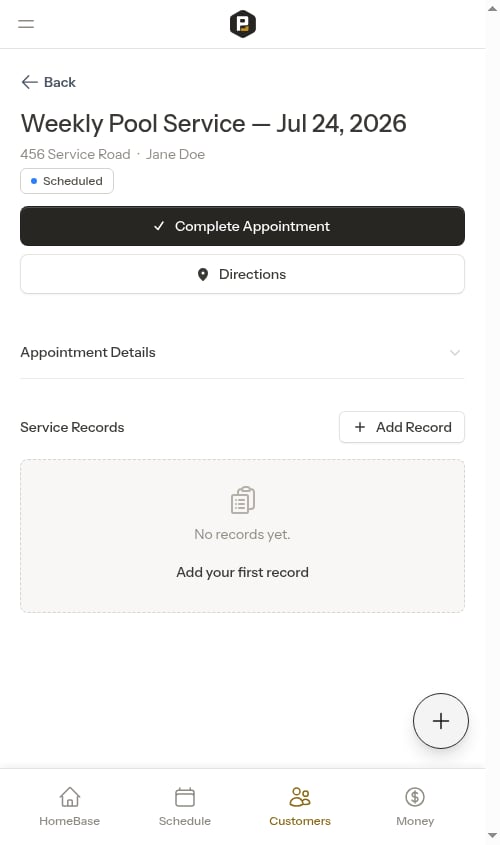 Service records on completed appointment