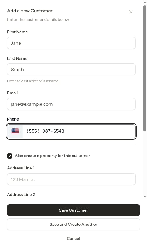 Customer form filled