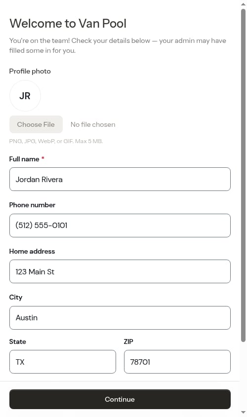 Completing the member profile