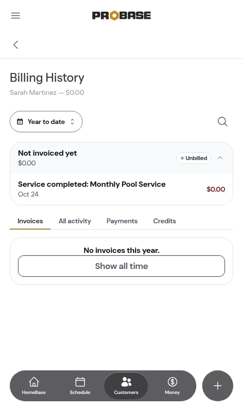 Completing a subscription appointment records a $0 visit entry — no charge is added