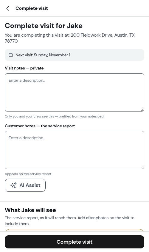 The completion form confirming the next visit is already booked