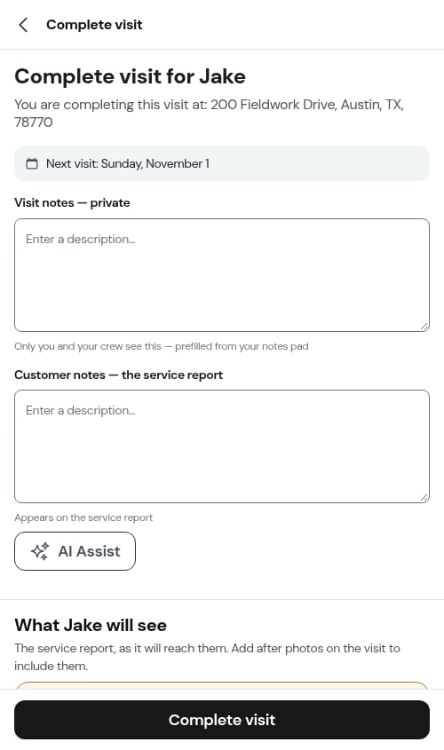 The completion form confirming the next visit is already booked