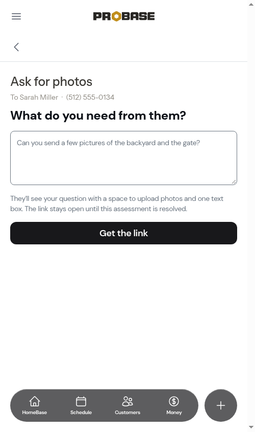 The photo question screen