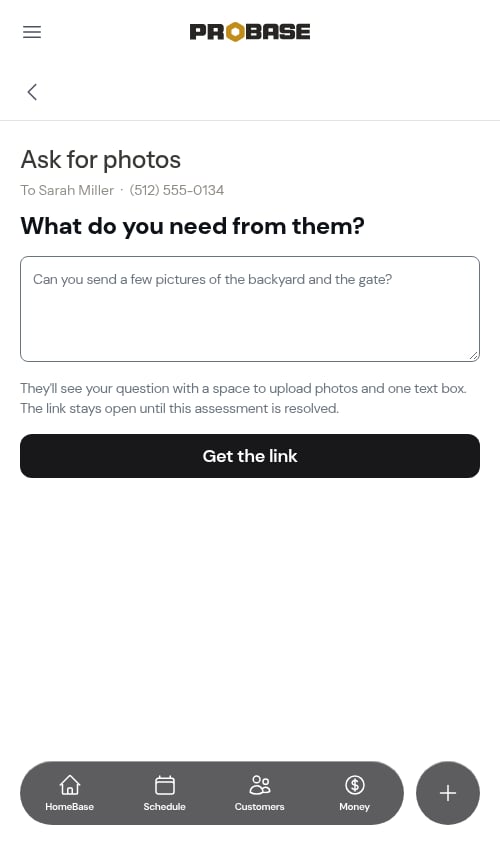 The photo question screen