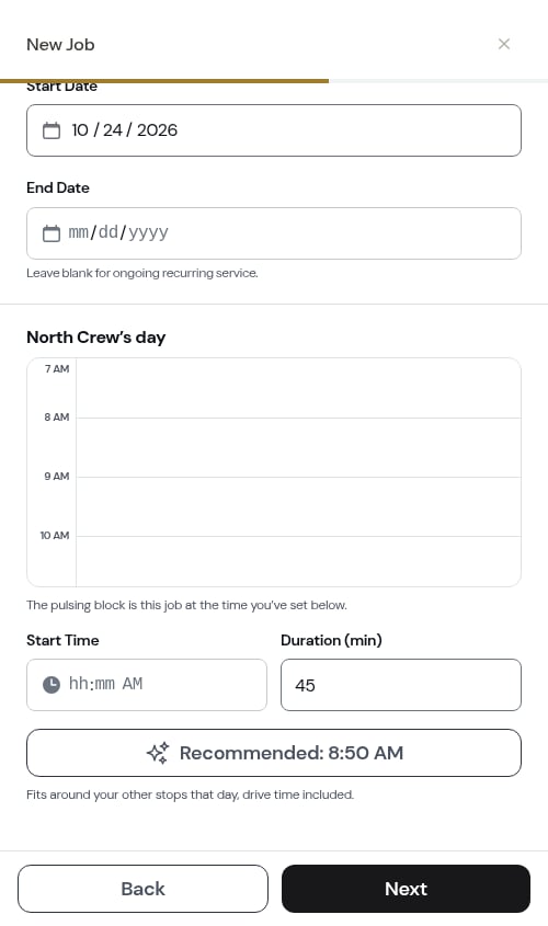 The crew's day and the recommended start time on the schedule step