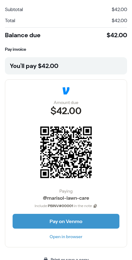 An invoice that takes Venmo only