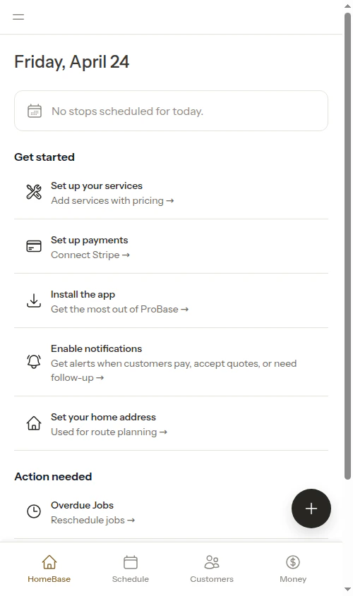 Dashboard action card showing overdue jobs count