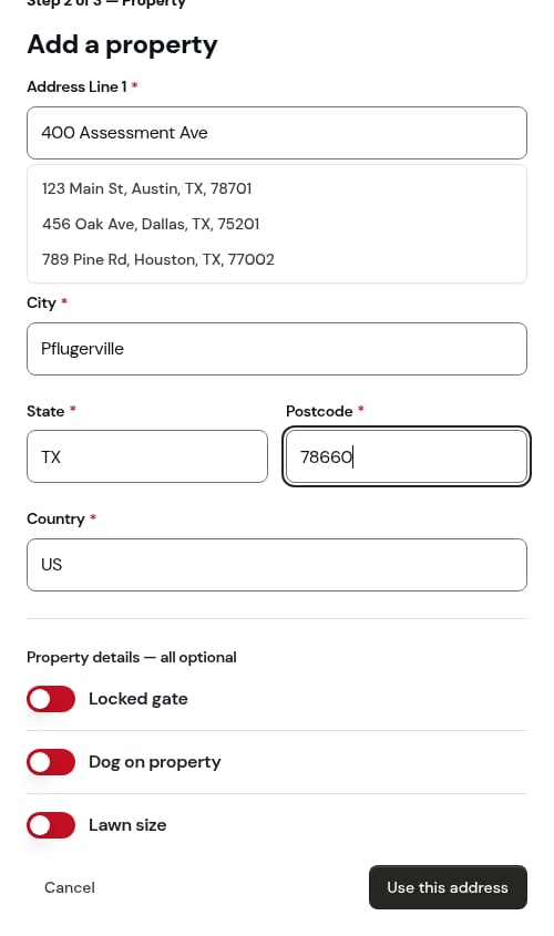 Using the address on file