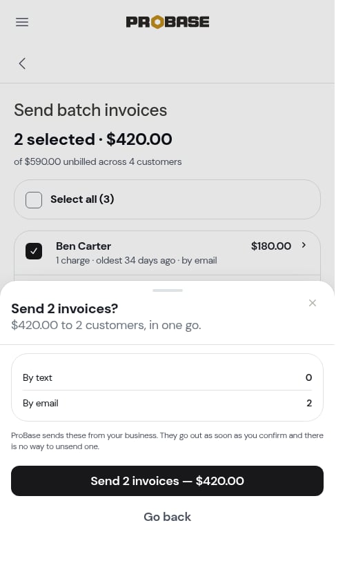 The confirmation sheet