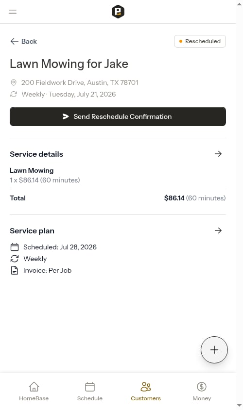 Quick actions on a rescheduled appointment