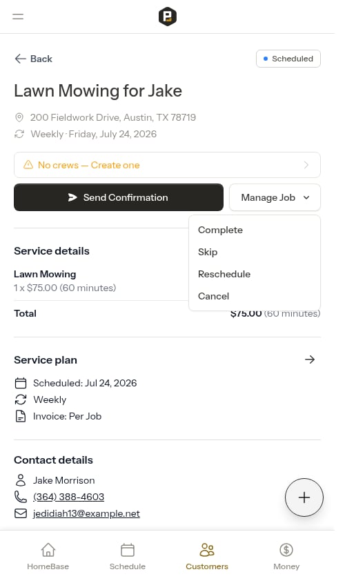 Manage Job menu with Skip option