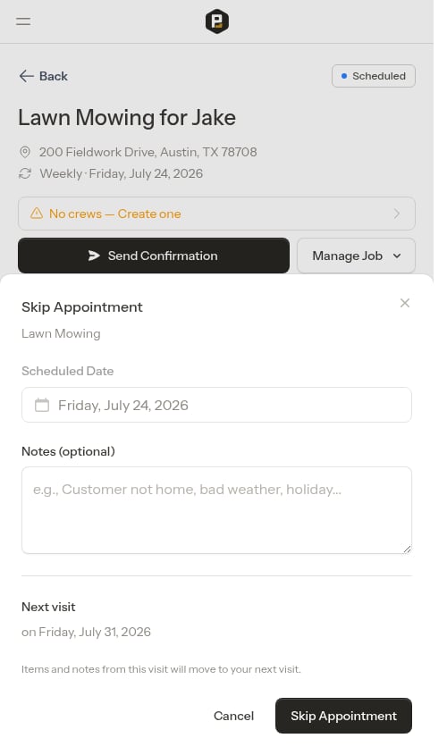 Skip modal when the next visit already exists