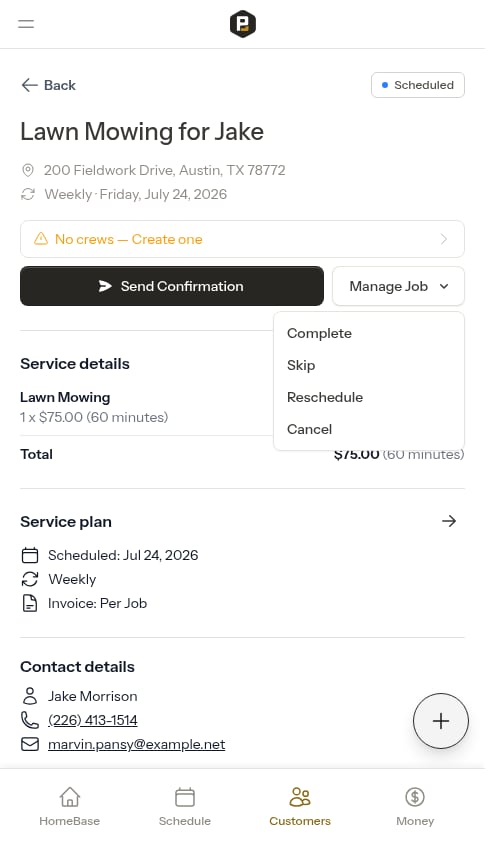 Manage Job menu with Reschedule option