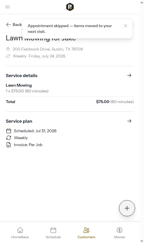After skipping — items moved to the existing next visit