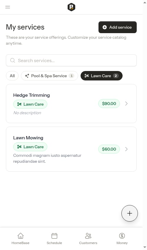 Catalog filtered to Lawn services