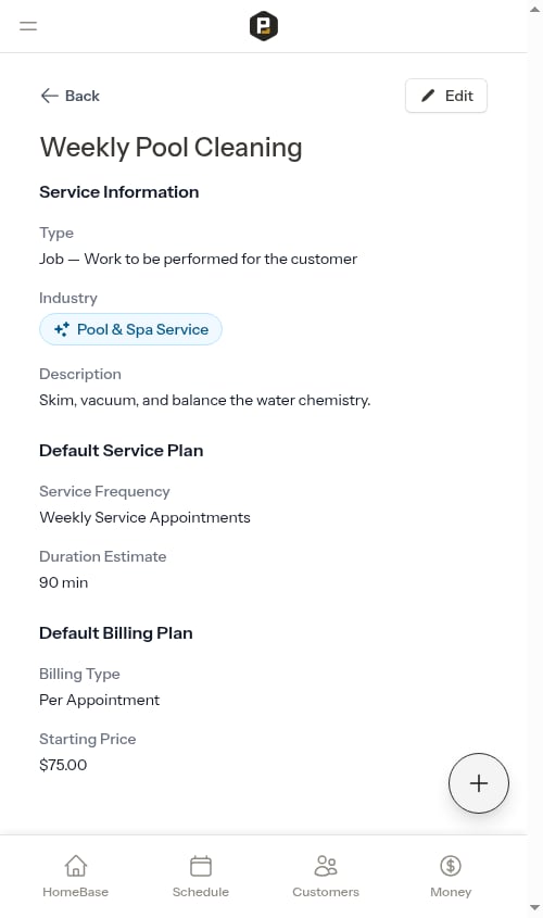 Trade shown on the service detail page