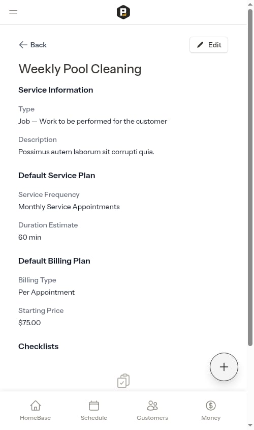 Service checklist empty state