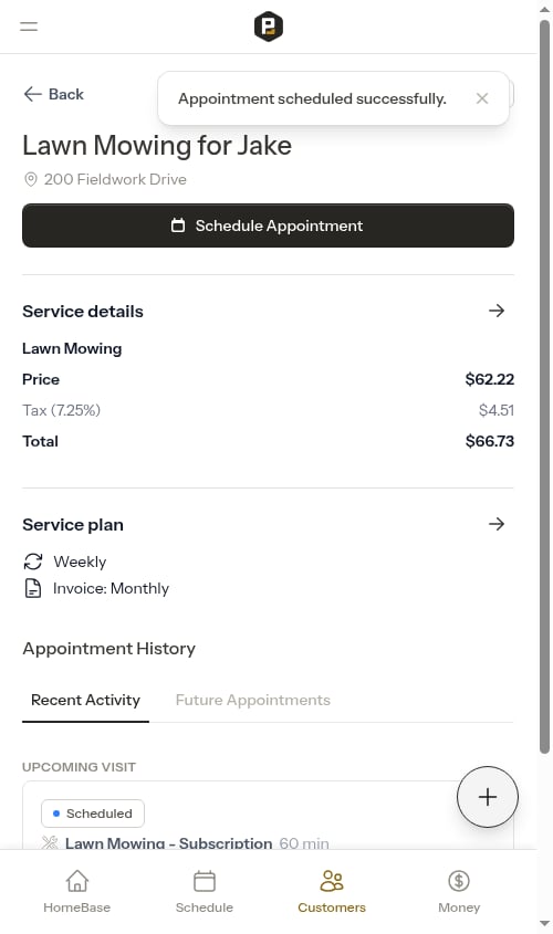 Service detail after scheduling
