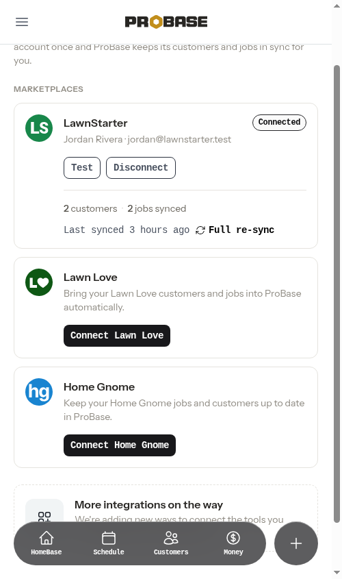 Synced counts, last synced, and the Full re-sync control