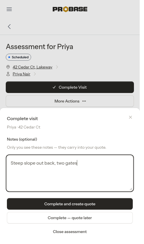 The complete-visit sheet
