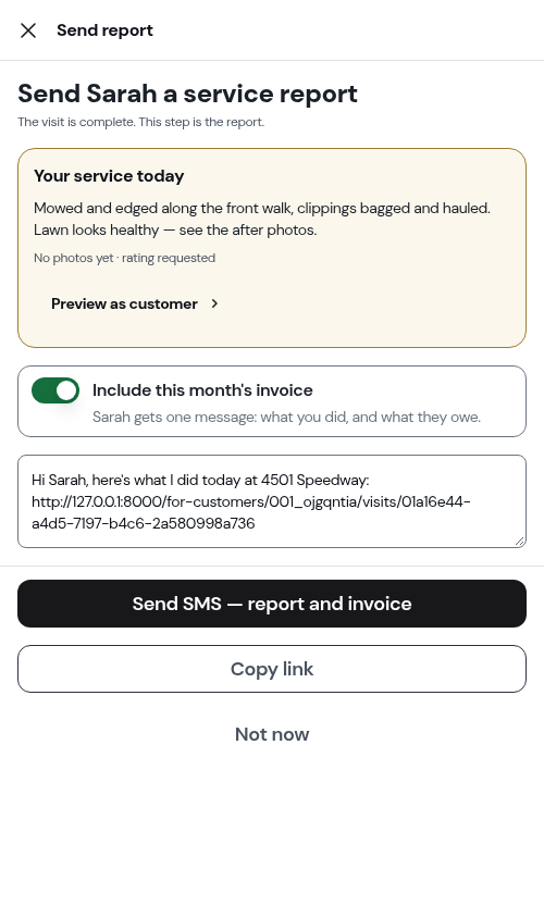 The same step with the invoice switch on