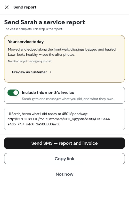 The same step with the invoice switch on