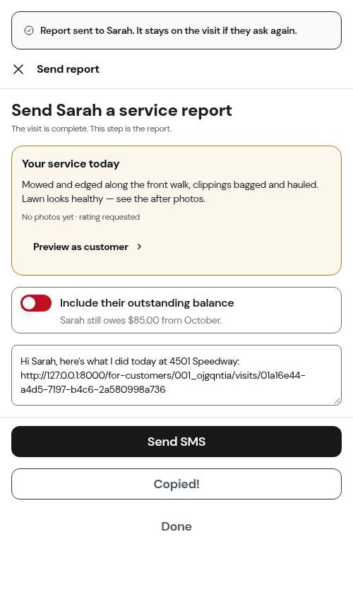 The sent step after the invoice rode along with the report