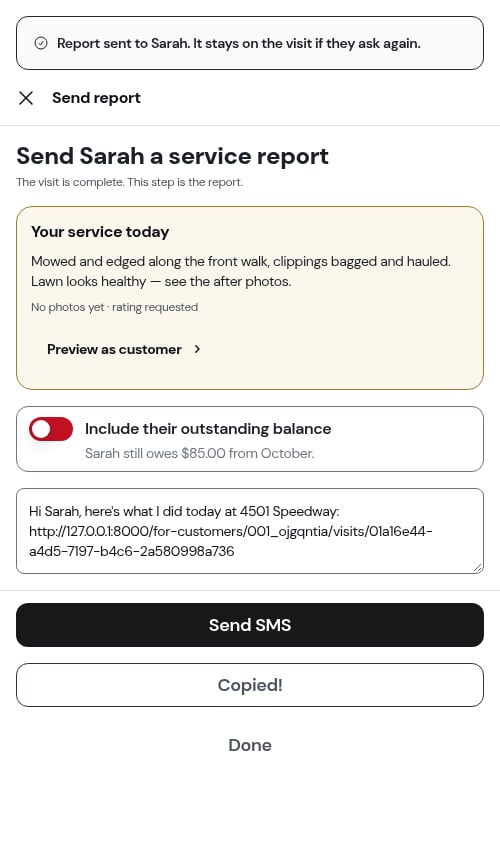 The sent step after the invoice rode along with the report