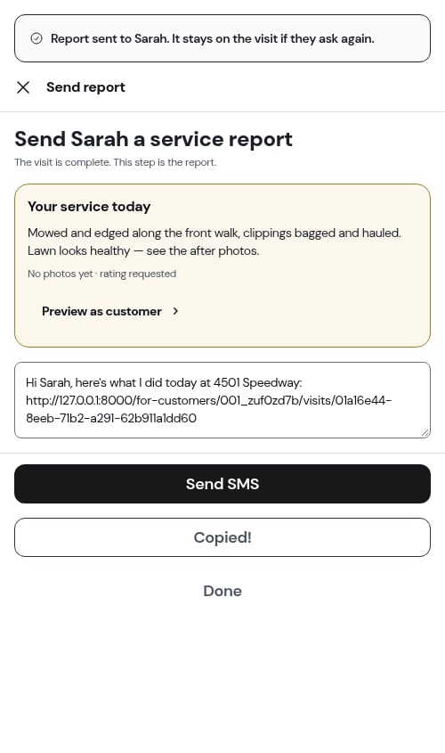 The sent banner on the send step