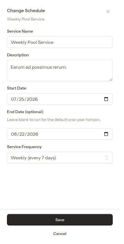 Change Schedule modal open