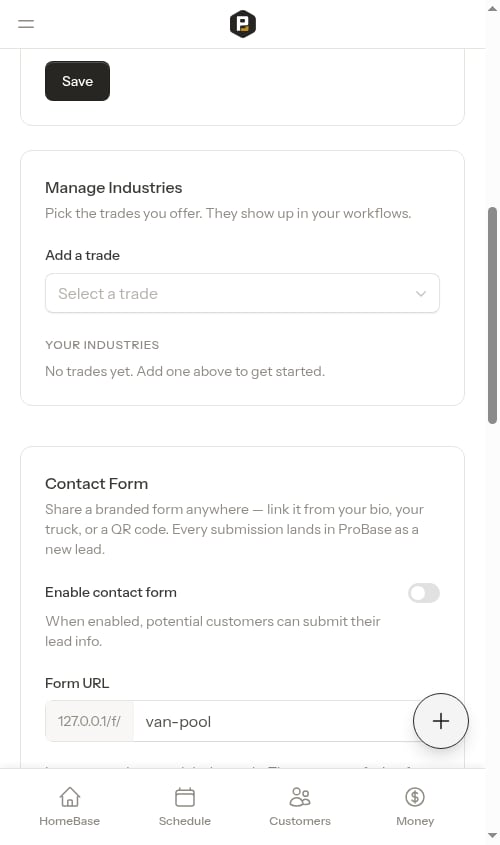 Manage Industries card in Business Profile