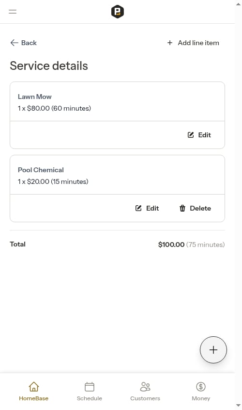 Item shown as service type